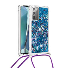 Funda Silicona Carcasa Goma Bling-Bling con Acollador Cordon Lanyard S03 para Samsung Galaxy Note 20 5G Azul