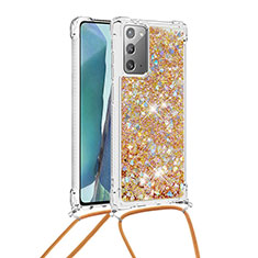 Funda Silicona Carcasa Goma Bling-Bling con Acollador Cordon Lanyard S03 para Samsung Galaxy Note 20 5G Oro