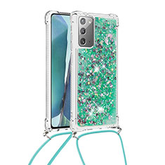 Funda Silicona Carcasa Goma Bling-Bling con Acollador Cordon Lanyard S03 para Samsung Galaxy Note 20 5G Verde