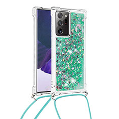 Funda Silicona Carcasa Goma Bling-Bling con Acollador Cordon Lanyard S03 para Samsung Galaxy Note 20 Ultra 5G Verde