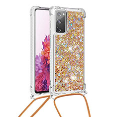 Funda Silicona Carcasa Goma Bling-Bling con Acollador Cordon Lanyard S03 para Samsung Galaxy S20 FE (2022) 5G Oro