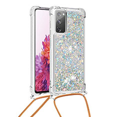 Funda Silicona Carcasa Goma Bling-Bling con Acollador Cordon Lanyard S03 para Samsung Galaxy S20 FE (2022) 5G Plata