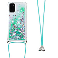 Funda Silicona Carcasa Goma Bling-Bling con Acollador Cordon Lanyard S03 para Samsung Galaxy S20 Verde