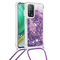 Funda Silicona Carcasa Goma Bling-Bling con Acollador Cordon Lanyard S03 para Xiaomi Mi 10T 5G Morado