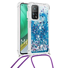 Funda Silicona Carcasa Goma Bling-Bling con Acollador Cordon Lanyard S03 para Xiaomi Mi 10T Pro 5G Azul