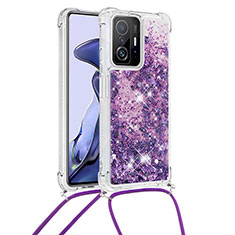 Funda Silicona Carcasa Goma Bling-Bling con Acollador Cordon Lanyard S03 para Xiaomi Mi 11T Pro 5G Morado