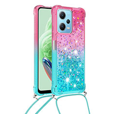 Funda Silicona Carcasa Goma Bling-Bling con Acollador Cordon Lanyard YB1 para Xiaomi Poco X5 5G Rosa