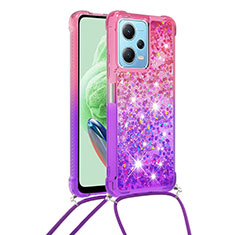 Funda Silicona Carcasa Goma Bling-Bling con Acollador Cordon Lanyard YB1 para Xiaomi Redmi Note 12 5G Rosa Roja