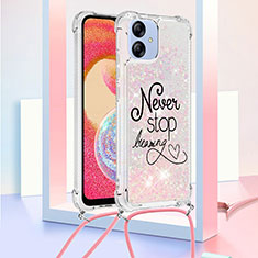 Funda Silicona Carcasa Goma Bling-Bling con Acollador Cordon Lanyard YB2 para Samsung Galaxy M04 Rosa