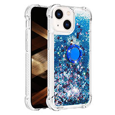 Funda Silicona Carcasa Goma Bling-Bling con Anillo de dedo Soporte S01 para Apple iPhone 13 Azul