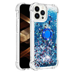 Funda Silicona Carcasa Goma Bling-Bling con Anillo de dedo Soporte S01 para Apple iPhone 13 Pro Azul