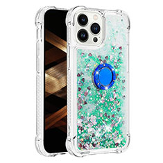 Funda Silicona Carcasa Goma Bling-Bling con Anillo de dedo Soporte S01 para Apple iPhone 13 Pro Verde