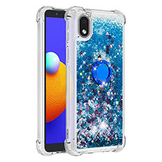 Funda Silicona Carcasa Goma Bling-Bling con Anillo de dedo Soporte S01 para Samsung Galaxy A01 Core Azul