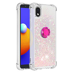 Funda Silicona Carcasa Goma Bling-Bling con Anillo de dedo Soporte S01 para Samsung Galaxy A01 Core Rosa