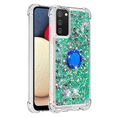 Funda Silicona Carcasa Goma Bling-Bling con Anillo de dedo Soporte S01 para Samsung Galaxy A02s Verde