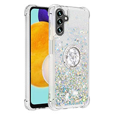 Funda Silicona Carcasa Goma Bling-Bling con Anillo de dedo Soporte S01 para Samsung Galaxy A04s Plata