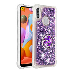 Funda Silicona Carcasa Goma Bling-Bling con Anillo de dedo Soporte S01 para Samsung Galaxy A11 Morado