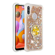 Funda Silicona Carcasa Goma Bling-Bling con Anillo de dedo Soporte S01 para Samsung Galaxy A11 Oro