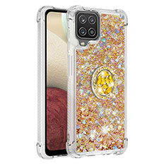 Funda Silicona Carcasa Goma Bling-Bling con Anillo de dedo Soporte S01 para Samsung Galaxy A12 Nacho Oro