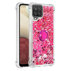 Funda Silicona Carcasa Goma Bling-Bling con Anillo de dedo Soporte S01 para Samsung Galaxy A12 Nacho Rosa Roja