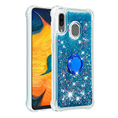 Funda Silicona Carcasa Goma Bling-Bling con Anillo de dedo Soporte S01 para Samsung Galaxy A30 Azul