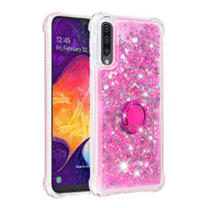 Funda Silicona Carcasa Goma Bling-Bling con Anillo de dedo Soporte S01 para Samsung Galaxy A50S Rosa Roja