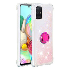 Funda Silicona Carcasa Goma Bling-Bling con Anillo de dedo Soporte S01 para Samsung Galaxy A71 4G A715 Rosa