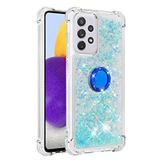 Funda Silicona Carcasa Goma Bling-Bling con Anillo de dedo Soporte S01 para Samsung Galaxy A73 5G Cian