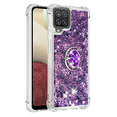 Funda Silicona Carcasa Goma Bling-Bling con Anillo de dedo Soporte S01 para Samsung Galaxy F12 Morado