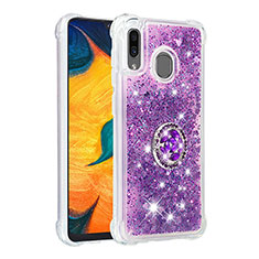 Funda Silicona Carcasa Goma Bling-Bling con Anillo de dedo Soporte S01 para Samsung Galaxy M10S Morado