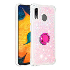 Funda Silicona Carcasa Goma Bling-Bling con Anillo de dedo Soporte S01 para Samsung Galaxy M10S Rosa