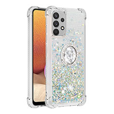 Funda Silicona Carcasa Goma Bling-Bling con Anillo de dedo Soporte S01 para Samsung Galaxy M32 5G Plata