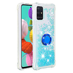 Funda Silicona Carcasa Goma Bling-Bling con Anillo de dedo Soporte S01 para Samsung Galaxy M40S Azul Cielo