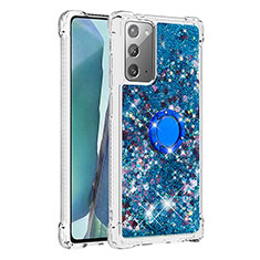 Funda Silicona Carcasa Goma Bling-Bling con Anillo de dedo Soporte S01 para Samsung Galaxy Note 20 5G Azul