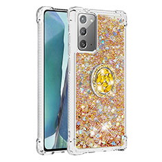 Funda Silicona Carcasa Goma Bling-Bling con Anillo de dedo Soporte S01 para Samsung Galaxy Note 20 5G Oro
