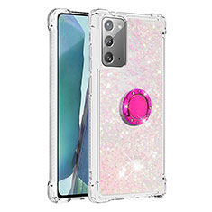 Funda Silicona Carcasa Goma Bling-Bling con Anillo de dedo Soporte S01 para Samsung Galaxy Note 20 5G Rosa