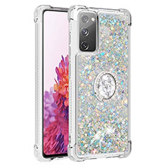 Funda Silicona Carcasa Goma Bling-Bling con Anillo de dedo Soporte S01 para Samsung Galaxy S20 FE (2022) 5G Plata