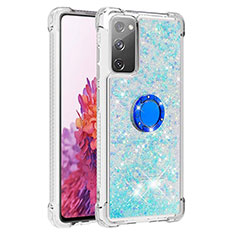 Funda Silicona Carcasa Goma Bling-Bling con Anillo de dedo Soporte S01 para Samsung Galaxy S20 FE 5G Azul Cielo