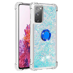 Funda Silicona Carcasa Goma Bling-Bling con Anillo de dedo Soporte S01 para Samsung Galaxy S20 Lite 5G Azul Cielo