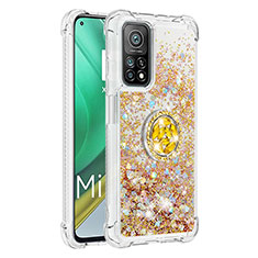 Funda Silicona Carcasa Goma Bling-Bling con Anillo de dedo Soporte S01 para Xiaomi Mi 10T 5G Oro