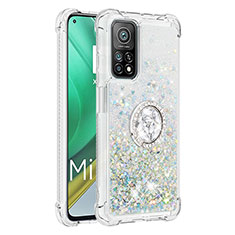 Funda Silicona Carcasa Goma Bling-Bling con Anillo de dedo Soporte S01 para Xiaomi Mi 10T 5G Plata