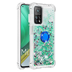 Funda Silicona Carcasa Goma Bling-Bling con Anillo de dedo Soporte S01 para Xiaomi Mi 10T 5G Verde