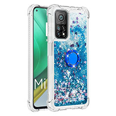 Funda Silicona Carcasa Goma Bling-Bling con Anillo de dedo Soporte S01 para Xiaomi Mi 10T Pro 5G Azul