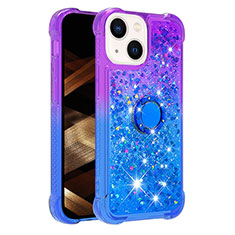 Funda Silicona Carcasa Goma Bling-Bling con Anillo de dedo Soporte S02 para Apple iPhone 13 Morado