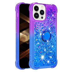 Funda Silicona Carcasa Goma Bling-Bling con Anillo de dedo Soporte S02 para Apple iPhone 13 Pro Morado