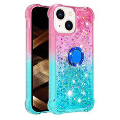 Funda Silicona Carcasa Goma Bling-Bling con Anillo de dedo Soporte S02 para Apple iPhone 13 Rosa