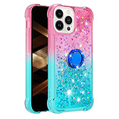 Funda Silicona Carcasa Goma Bling-Bling con Anillo de dedo Soporte S02 para Apple iPhone 14 Pro Max Rosa