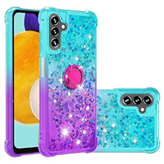 Funda Silicona Carcasa Goma Bling-Bling con Anillo de dedo Soporte S02 para Samsung Galaxy A04s Azul Cielo