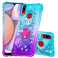 Funda Silicona Carcasa Goma Bling-Bling con Anillo de dedo Soporte S02 para Samsung Galaxy A10s Azul Cielo