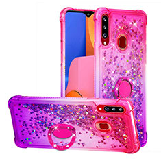 Funda Silicona Carcasa Goma Bling-Bling con Anillo de dedo Soporte S02 para Samsung Galaxy A20s Rosa Roja